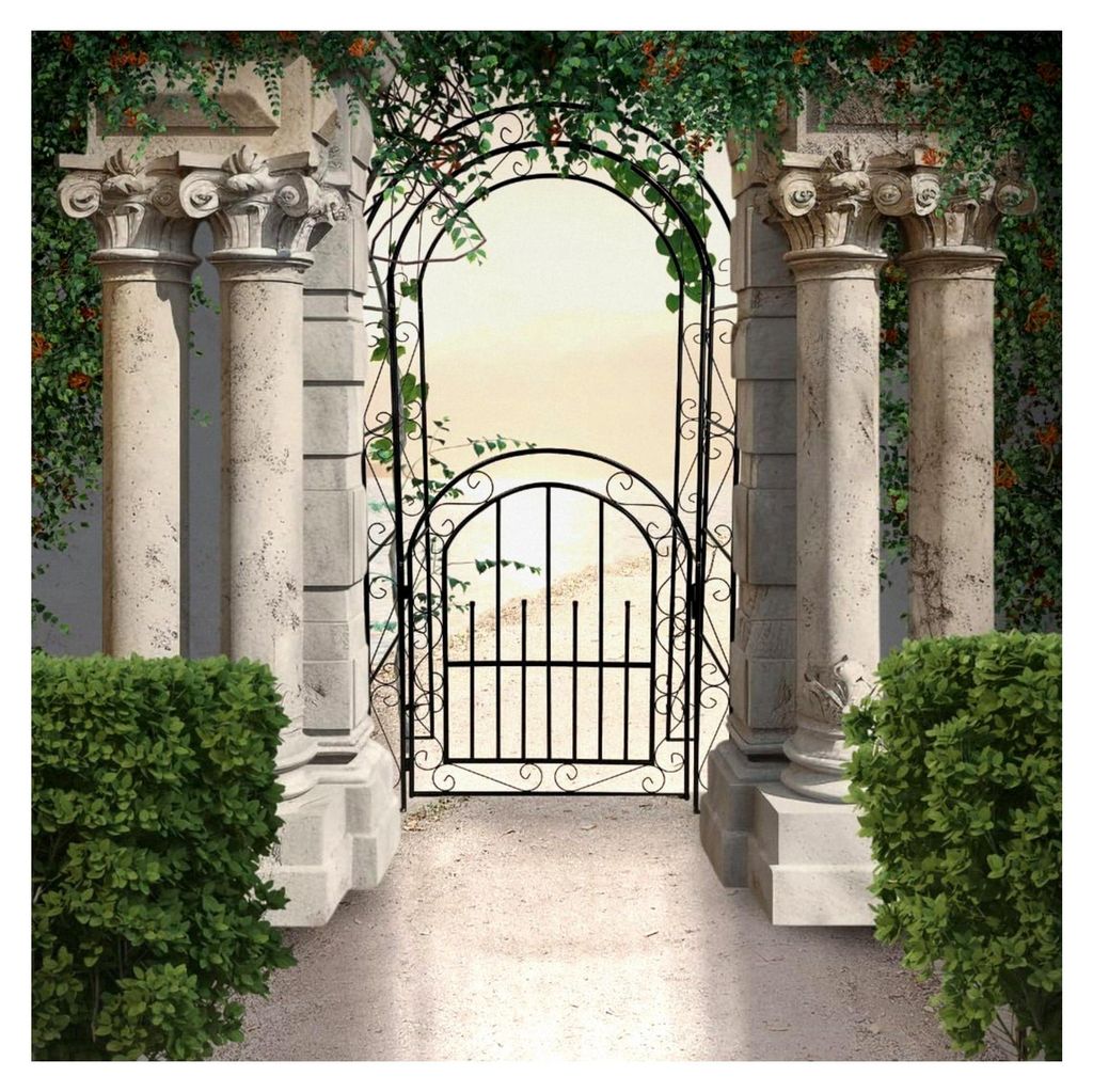 2-in-1 Rosenbogen mit Tor aus Metall – Gartentor Schwarz 215 cm hoch – Rankhilfe für Kletterpflanzen und Rosen – Gartentür mit Ornamenten u...