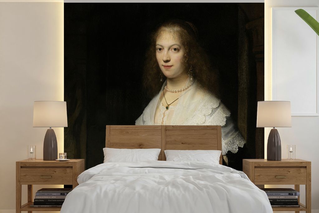 MuchoWow Fototapete für Wohnzimmer oder Schlafzimmer Wandtapete Vinyl Motivtapete Bildnis der Maria Reise - Rembrandt van Rijn - 240x240 cm - Sc...