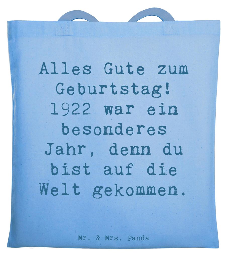 Mr. & Mrs. Panda Shopping Tasche Spruch 1922 Geburtstag - Sky Blue - Geschenk, Andenken, Tote Bag, Happy Birthday, Alter, baumwoll shopper, Retro-G...