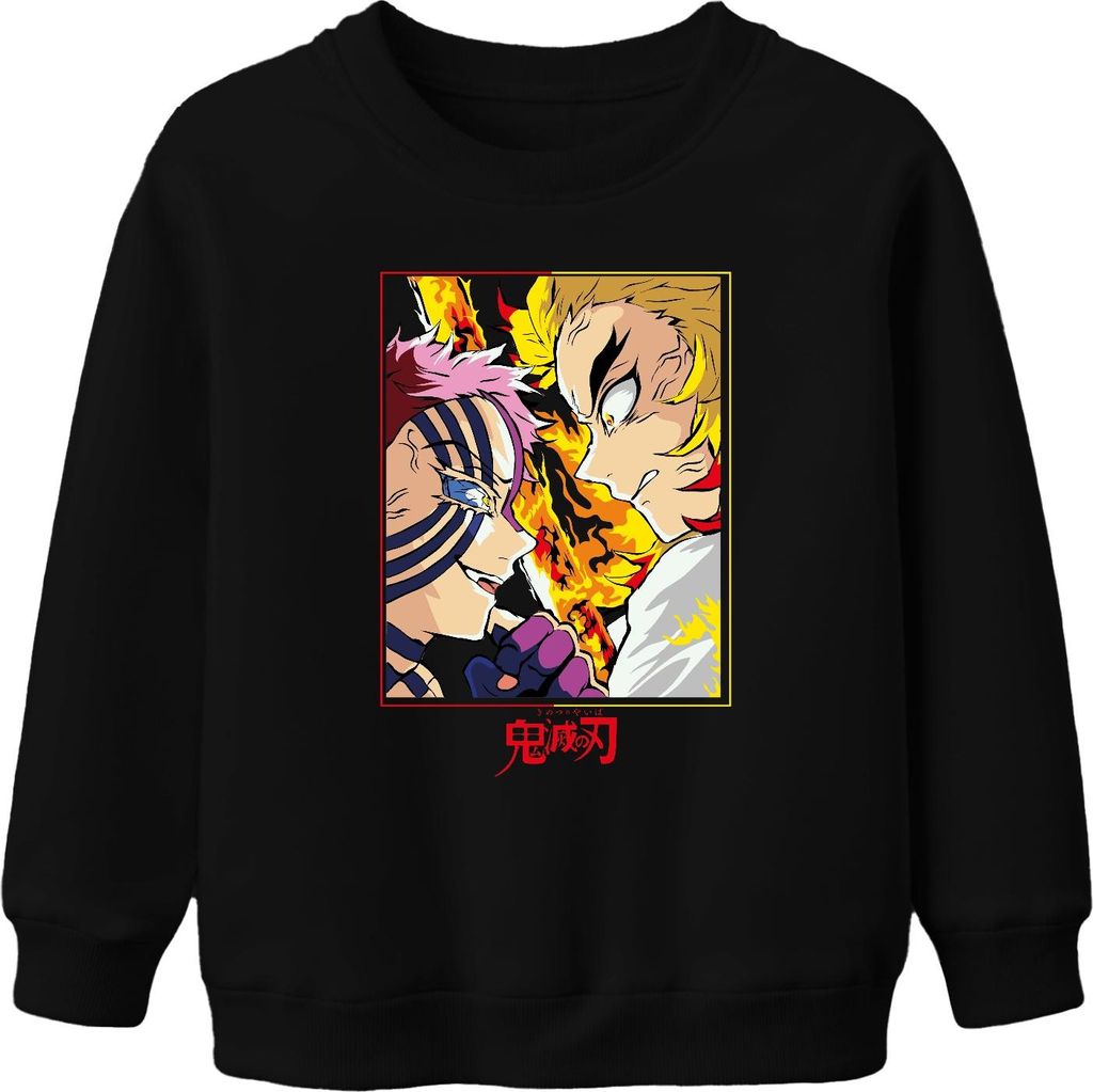 鬼滅の刃 Rengoku Akaza Flammenkampf Anime Geschenk Fan Uni Kinder Sweatshirt Pullover, Schwarz, 152