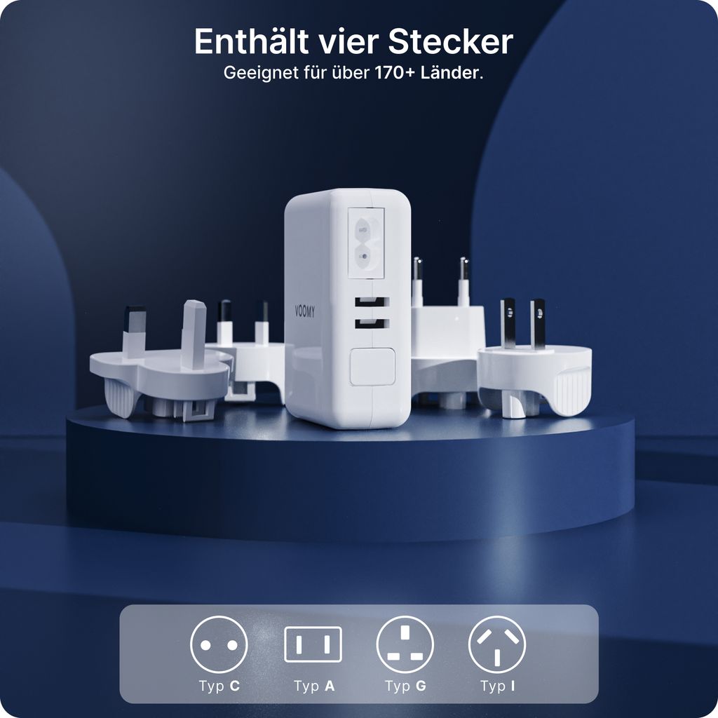VOOMY Reiseadapter weltweit mit 4 USB Ports - Reisestecker Produktbild 4