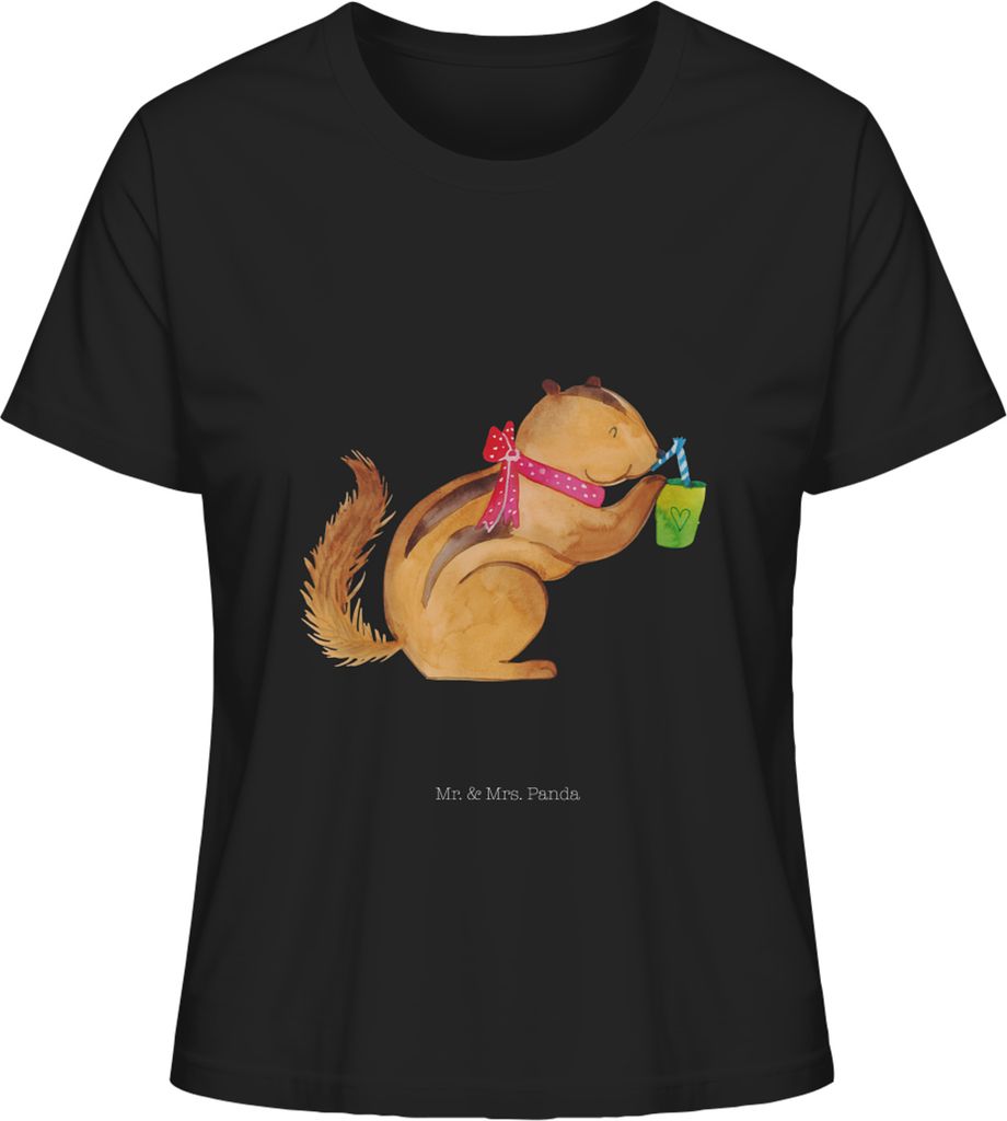 Mr. & Mrs. Panda Oberteil Damen Eichhörnchen Smoothie Größe M - Schwarz - Geschenk, T-Shirt, Green Smoothies, Lustige Sprüche, Streifenhörnche...