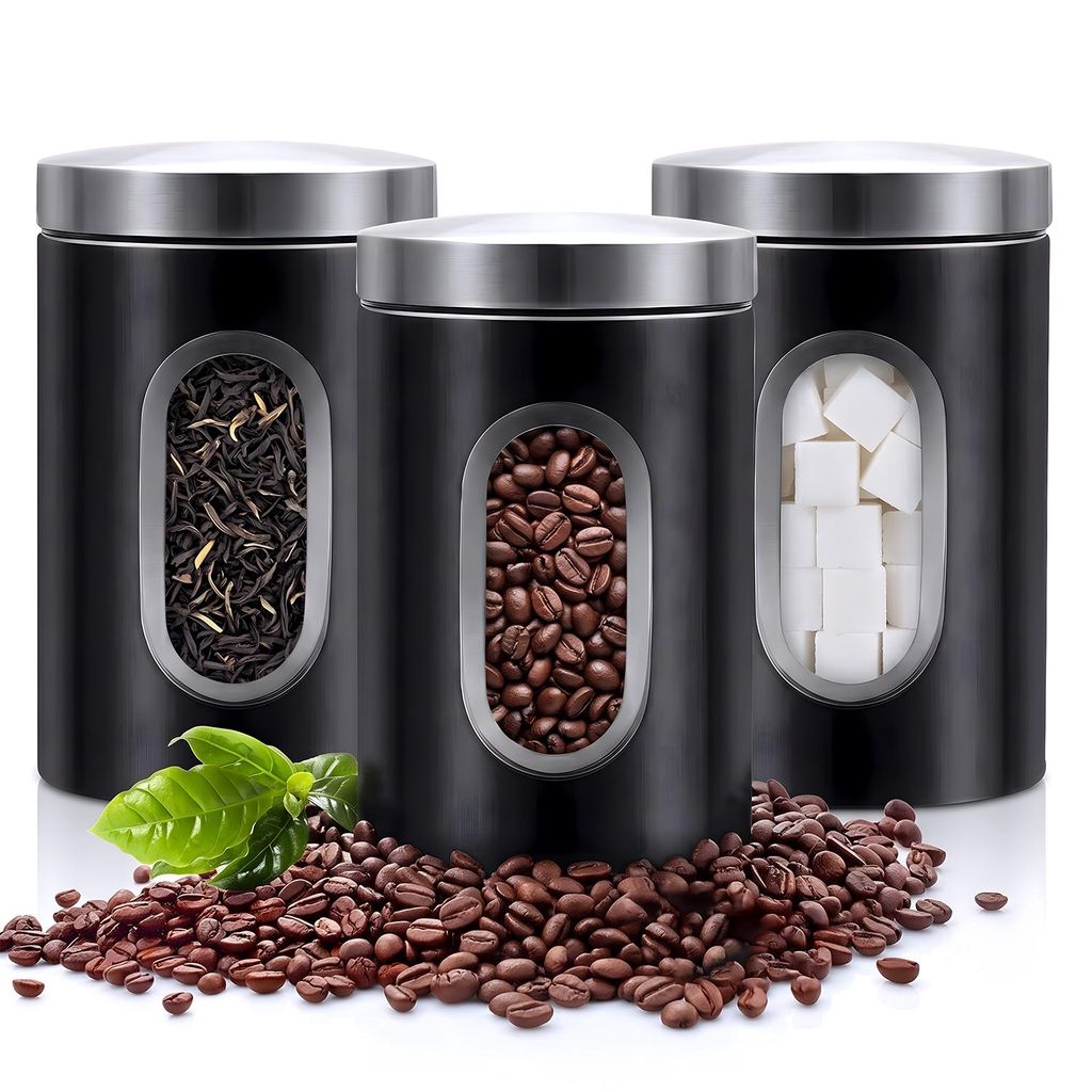 3er Set Kaffeedosen aus Edelstahl – luftdichte Vorratsdosen Produktbild 