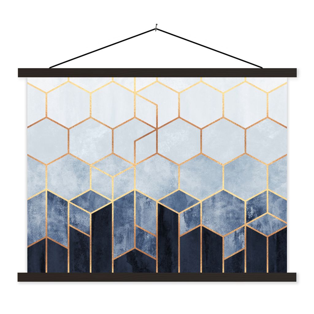 MuchoWow Textilposter Sechseck - Gold - Schablonen 40x30 cm mit schwarzem Rahmen - Dekorationen