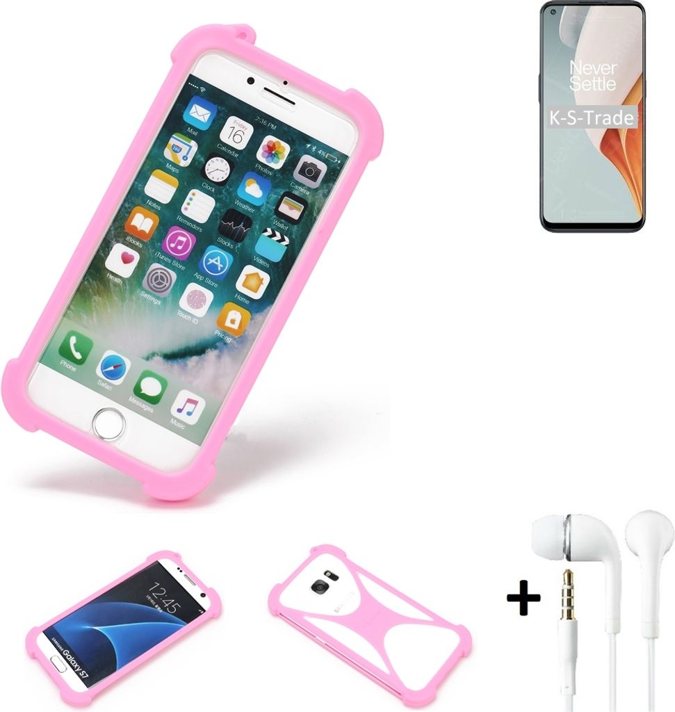 K-S-Trade Bumper + Kopfhörer kompatibel mit OnePlus Nord N100 Handy Hülle Schutzhülle Silikon Schutz Hülle Cover Case Silikoncase Silikonbumper