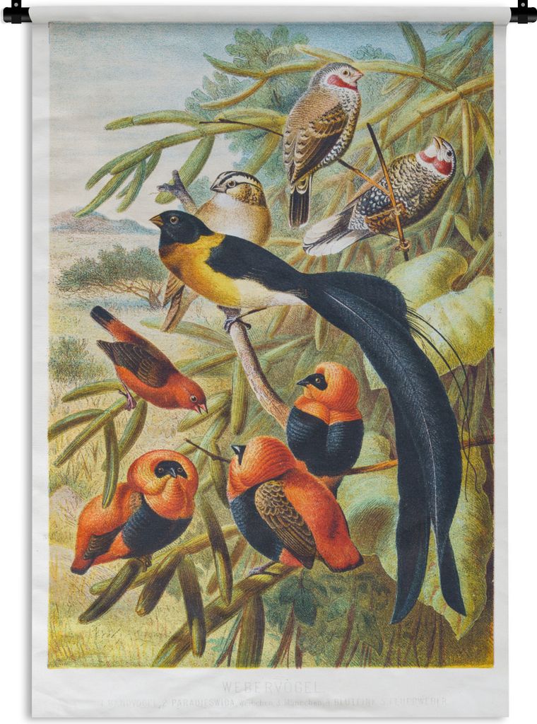 MuchoWow Wandteppich Wandbehang Antiker Vogeldruck Vögel in Harmonie 60x90 cm Tapisserie Dekoration Wandtuch - Foto-Teppich - Abwaschbar