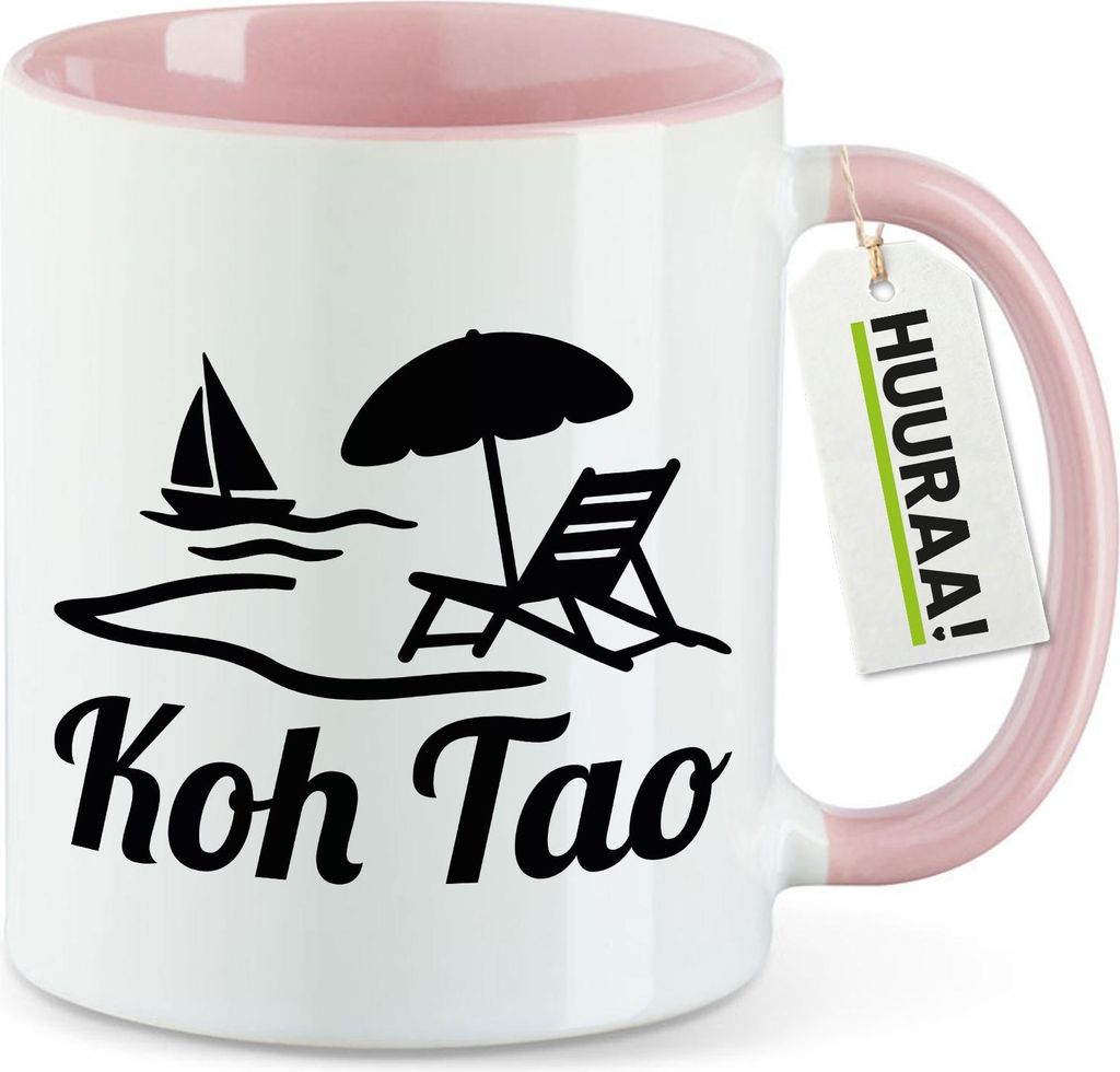 Huuraa Kaffeetasse Koh Tao Inselmotiv Thailand 330ml Rosa Keramik Kaffeebecher Geschenkidee