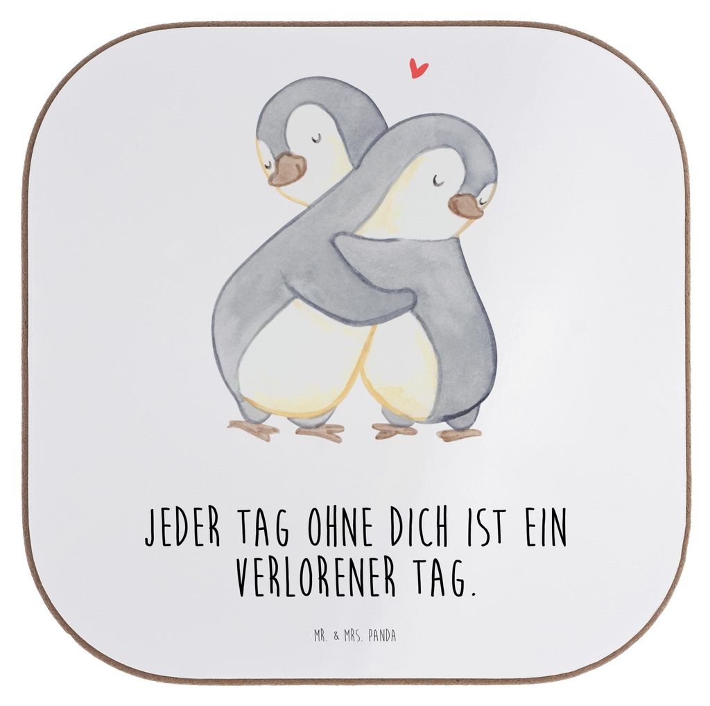 Mr. & Mrs. Panda Tischuntersetzer Pinguine Kuscheln - Weiß - Geschenk, Hochzeitstag, Valentinstag, Untersetzer Gläser, gläseruntersetzer, Jahres...