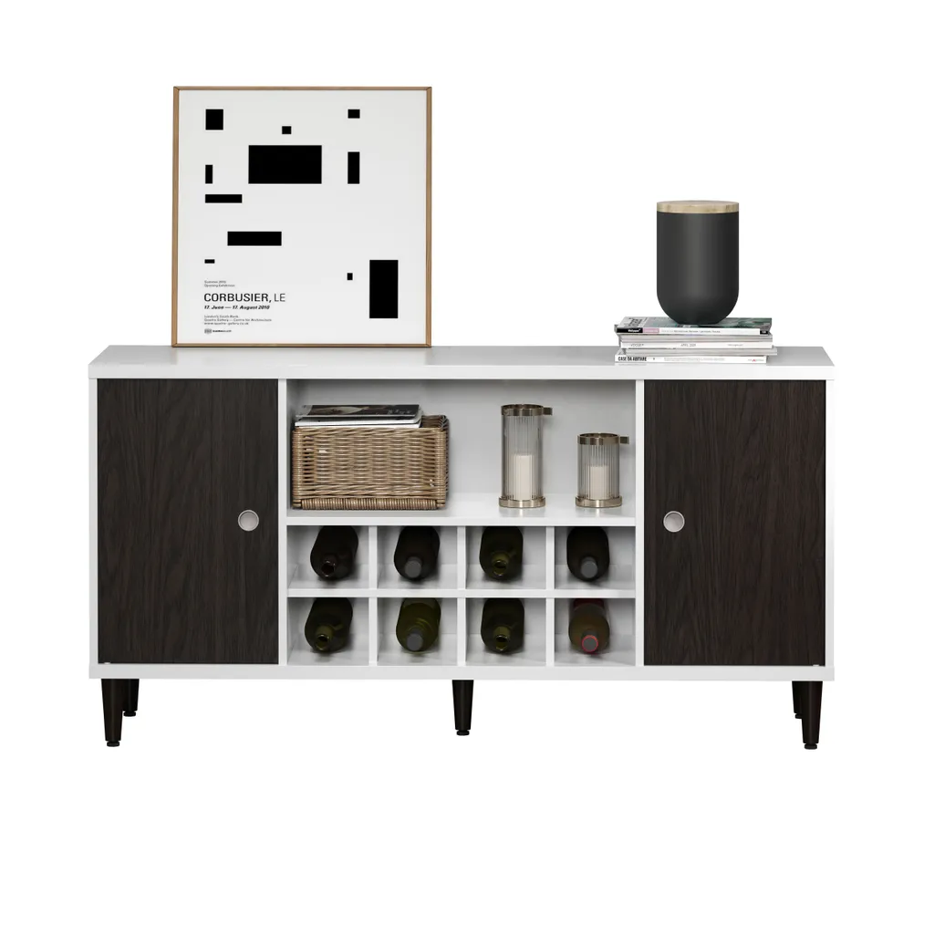 Buffet Evolution 2 portes avec range-bouteilles blanc et noir moderne - 15