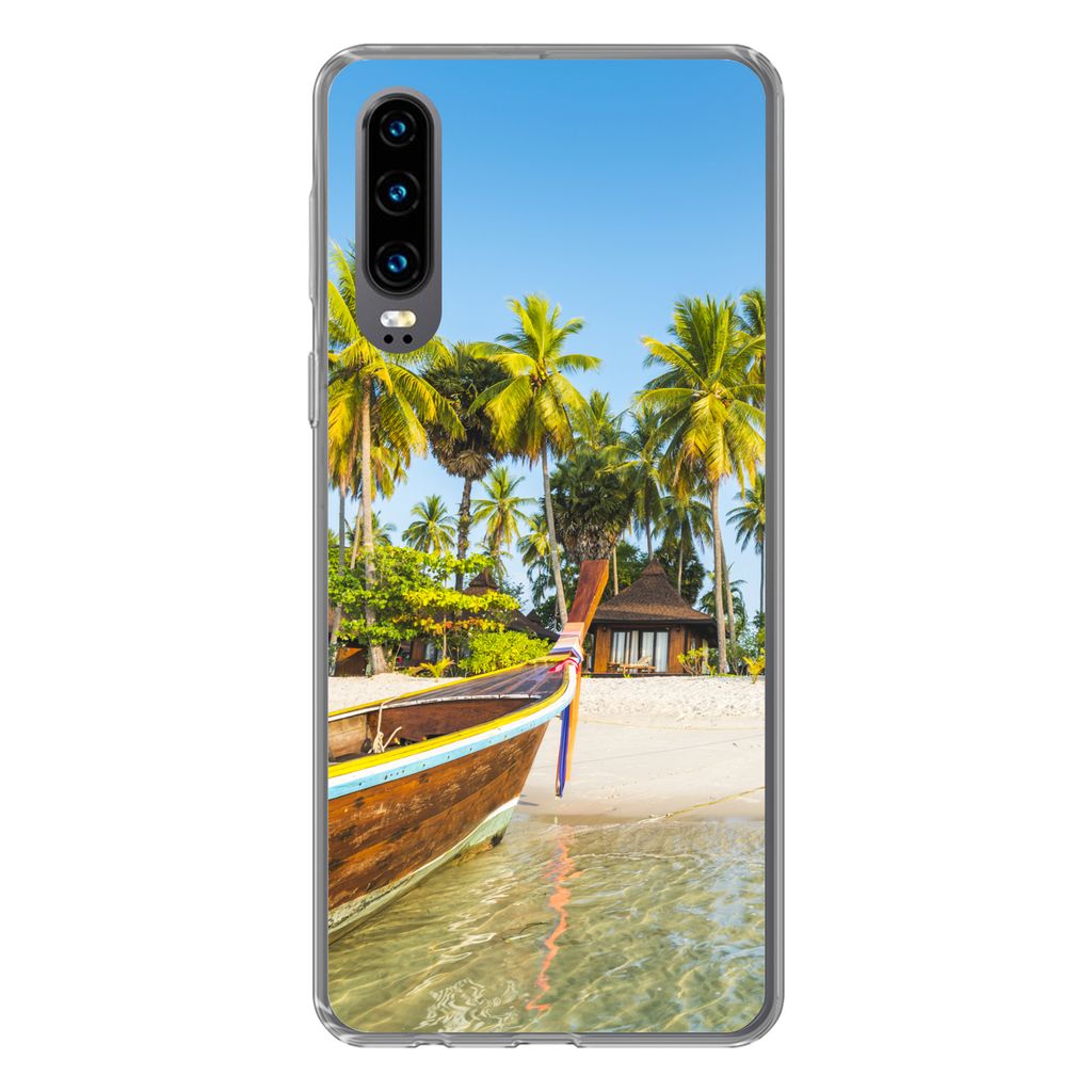 MuchoWow Handyhülle Schutzhülle Hülle für Huawei P30 Strand - Kajak - Sommer Silikon Softcase Handy Hülle - Kartenbesitzer