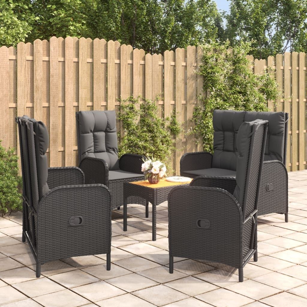The Living Store 5-tlg. Garten-Essgruppe mit Kissen Schwarz Poly Rattan