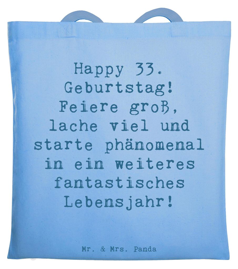 Mr. & Mrs. Panda Tote Bag Spruch 33. Geburtstag - Sky Blue - Geschenk, lache viel, Jutebeutel, Tasche, feiere groß, Happy Birthday, Shopping, Erin...