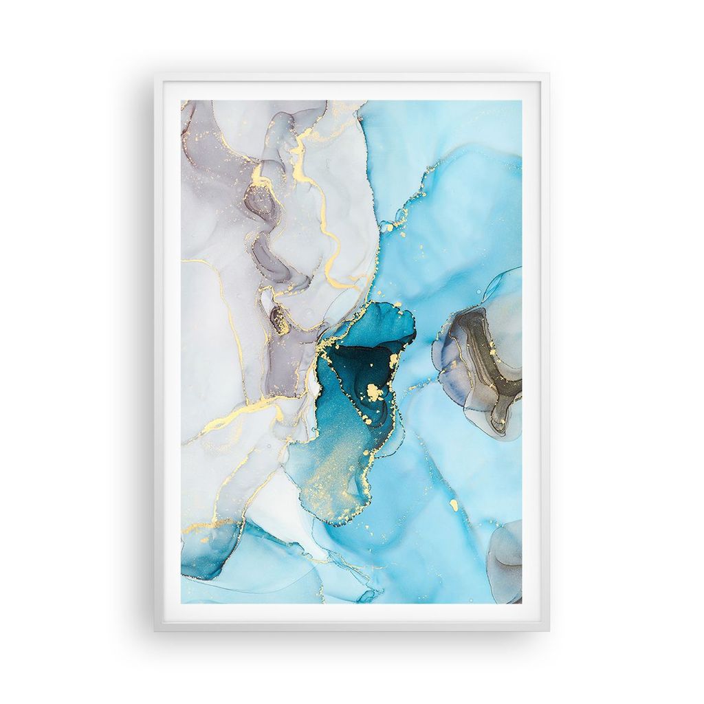 Gerahmtes Poster - Weißer Rahmen - Marmor Modern Blau - 70x100 cm - Wand Bild - Wanddeko - Wandbilder - Kunstposter - Wandposter - Bilderrahmen - ...