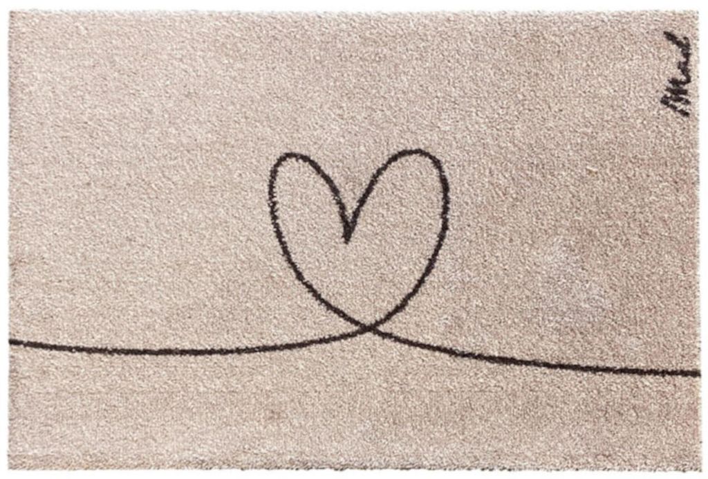 Mad About Mats Fußmatte Indoor Herz Motiv unifarben Print rutschfest, beige/creme 50/75 cm, bedruckter Türvorleger für Innen mit Herzmuster, was...