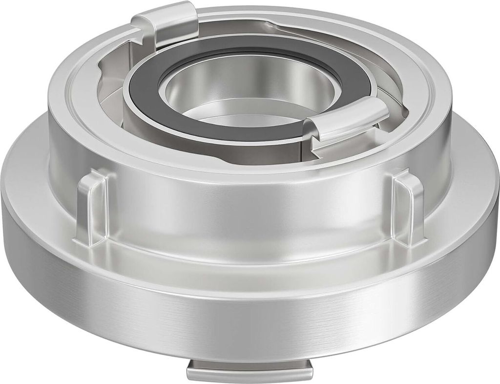 A close-up studio shot of a metal coupling adapter.