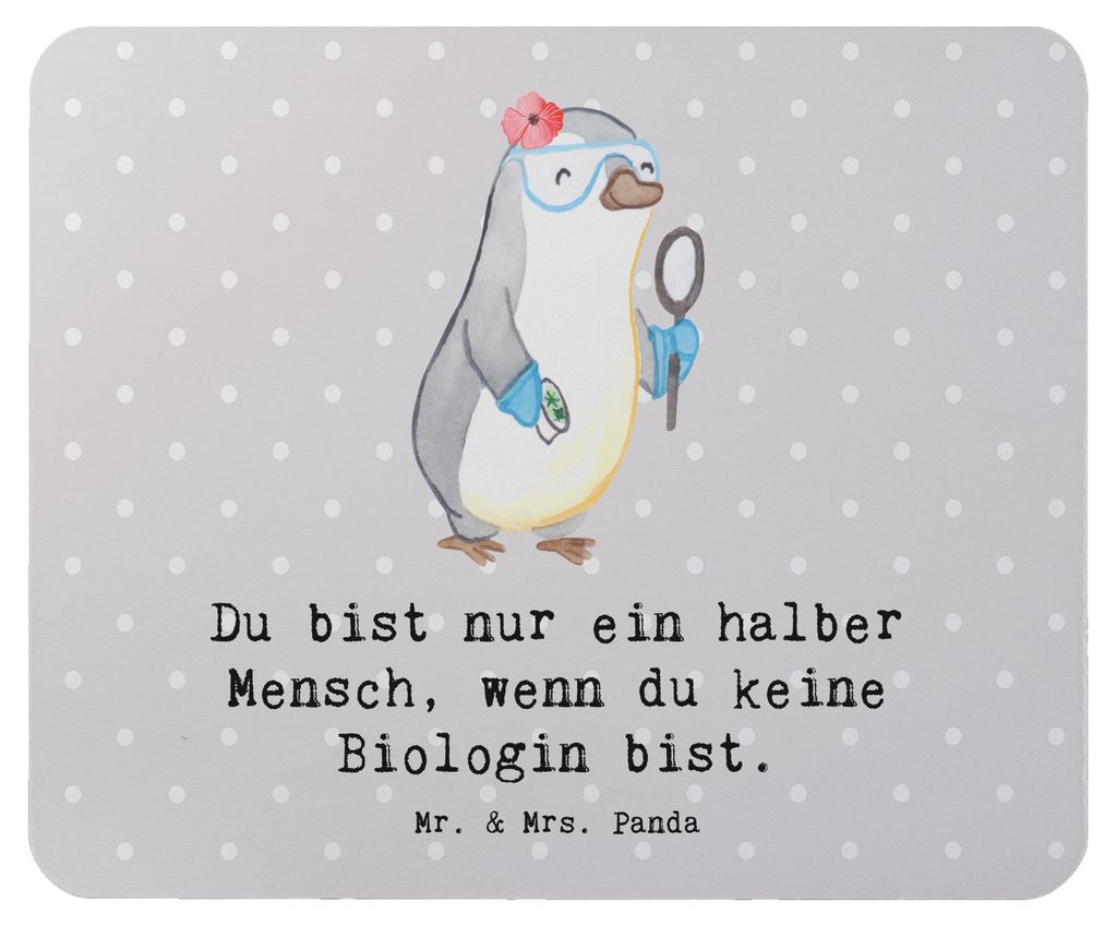 Mr. & Mrs. Panda Mouse Pad Biologin Herz - Grau Pastell - Geschenk, Biologie, Bachelor, pc mousepad, Spruch, Studium, Mauspad, laptop, Lustig