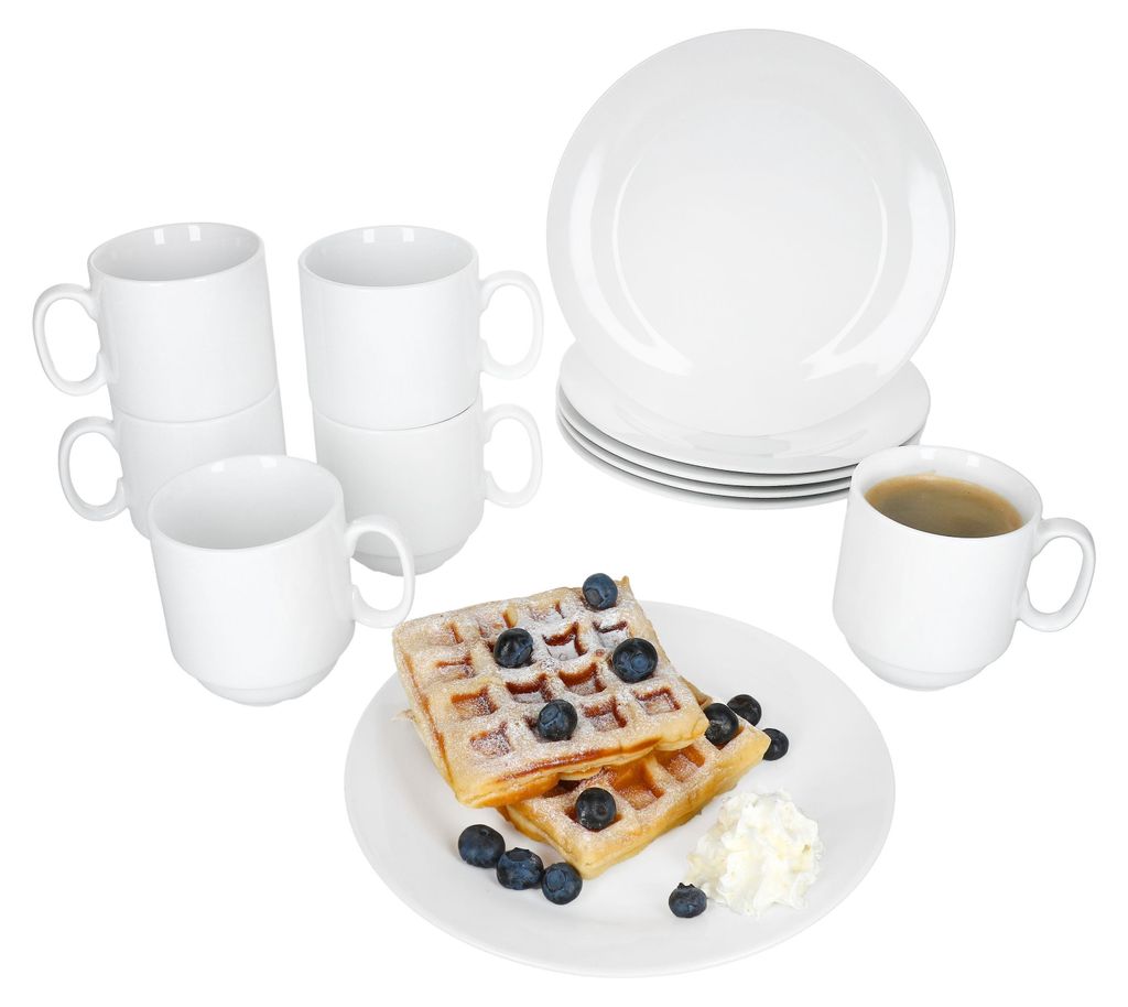 12tlg Frühstücksset Tommy weiß Porzellan 6 Personen Teller Produktbild 
