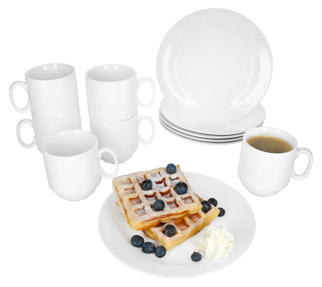 Set 12 Pezzi Colazione Tommy Porcellana Bianca per Famiglia
