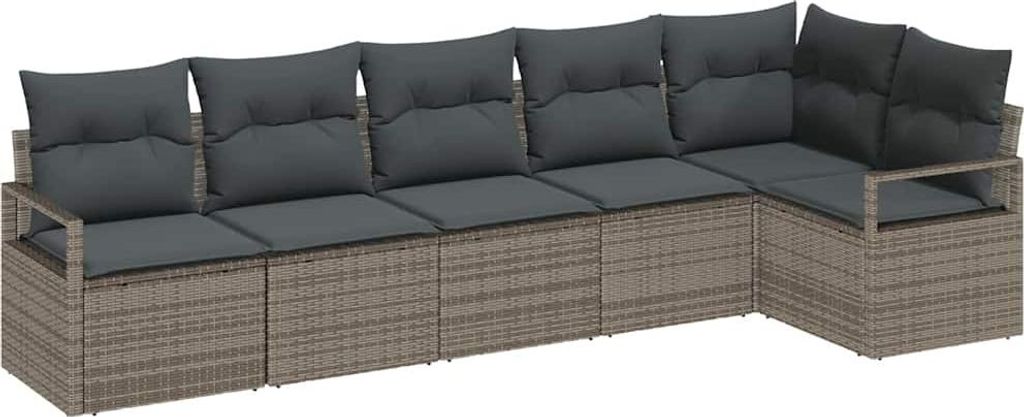 Gartensofa-set mit Kissen mit Speicher 6 pcs Grau Poly-Rattan