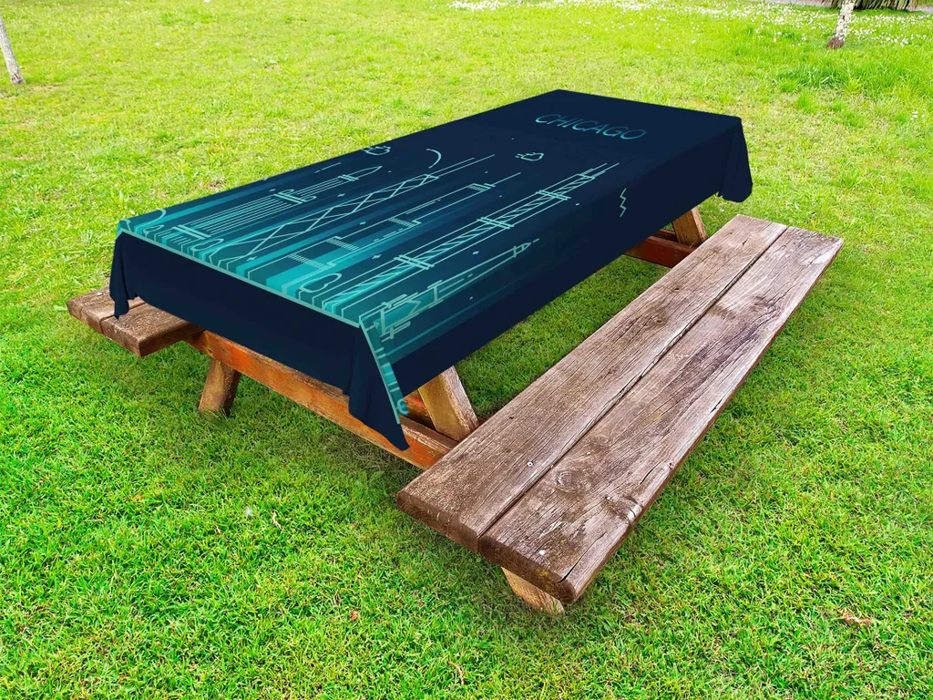 ABAKUHAUS Paesaggio Tovaglia, New York City Skyline, Rettangolare per Sala da Pranzo e Cucina, 140 cm x 170 cm, Pale Blue Arancio