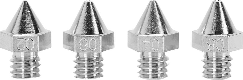 4 Extruderdüsen passend für Raise3D N Pro2 Pro3 E2 Serie 3D-Drucker, Düsenset aus hochfester Legierung, 0,2 mm, 0,4 mm, 0,6 mm, 0,8 mm