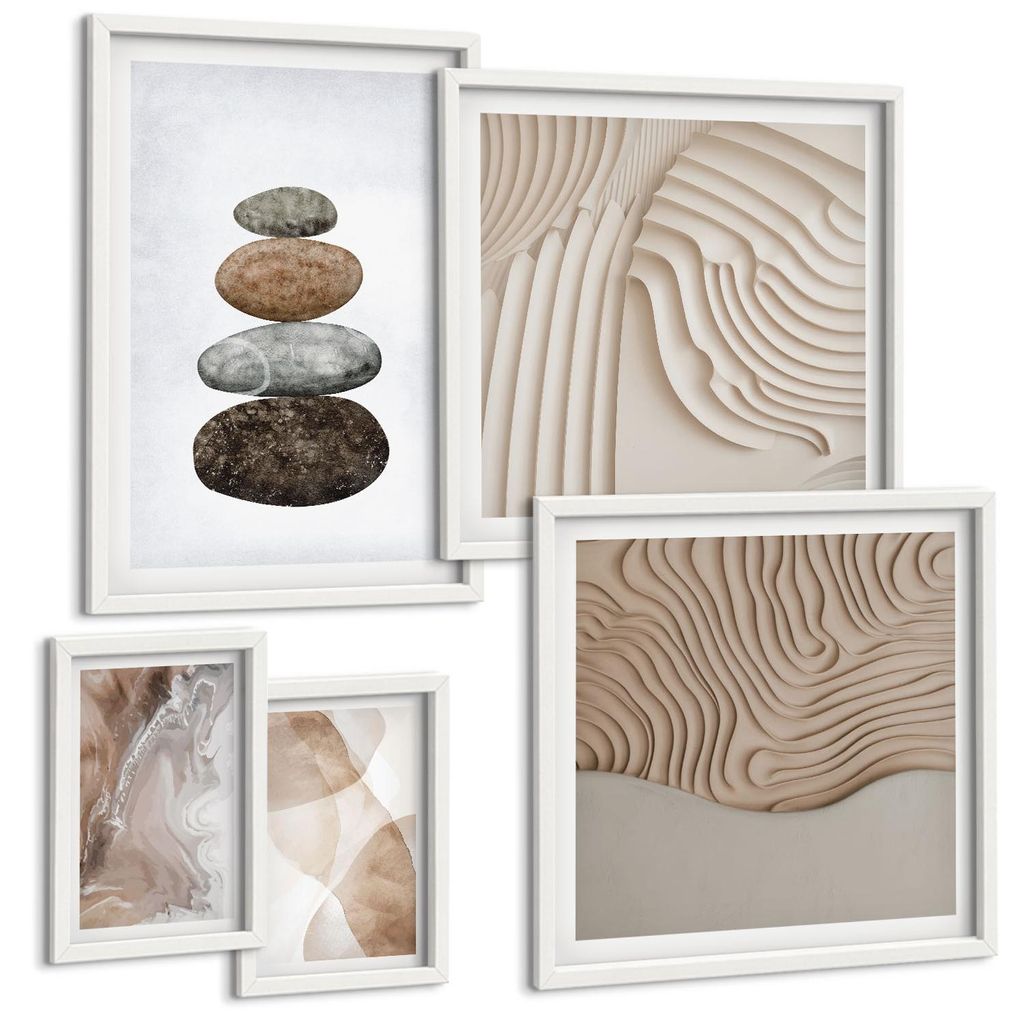 Bilder Set 5-teilig im weißen Rahmen – Wandbilder 5 Stück – gerahmte Poster für Wohnzimmer, Schlafzimmer und Flur – 50x50 cm - 40x60 cm ...