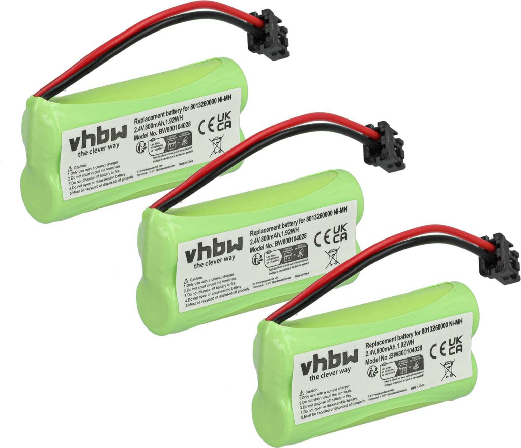 vhbw 3x Akku kompatibel mit VTech LS6113, IS6110, LS6205, LS6204, LS62152, ip-831, ip831, LS6117 schnurlos Festnetz Telefon (800 mAh, 2,4 V, NiMH)