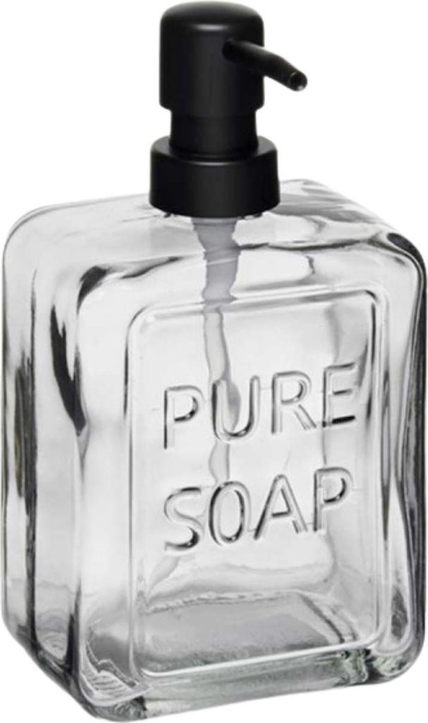 BERILO | Seifenspender - 570 ml - transparentes dunkles Glas - Praktische schwarze Pumpe - für Flüssigkeiten und Gele