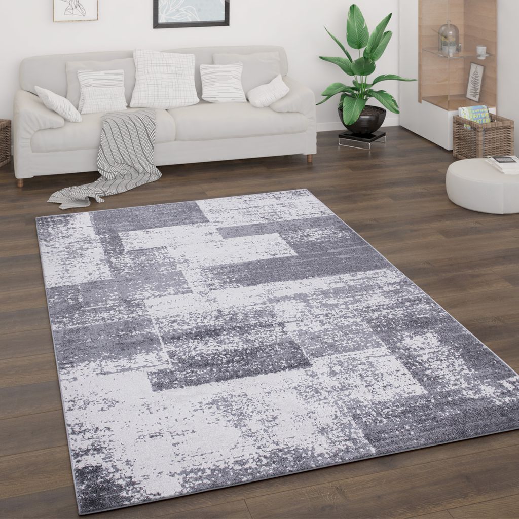 Kurzflor Mit Rauten-Muster Und Glanz-Effekt In Beige Creme Wohnzimmer-Teppich 