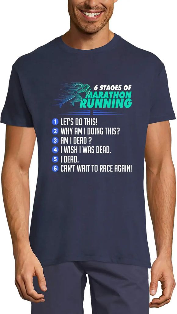 Herren Grafik T-Shirt 6 Phasen eines Marathonläufers – 6 Stages Of Marathon Running Runner – Öko-Verantwortlich Vintage Jahrgang Kurzarm Lust...