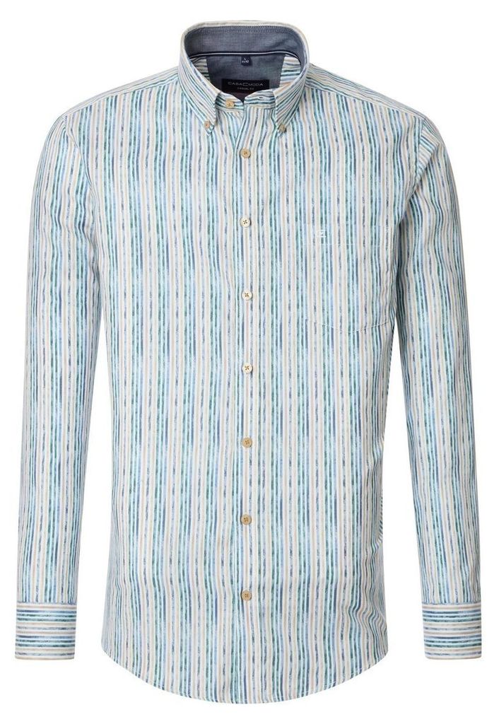 CASAMODA Herren Freizeithemd Langarm Button-Down Casual Petrol gestreift 3XL