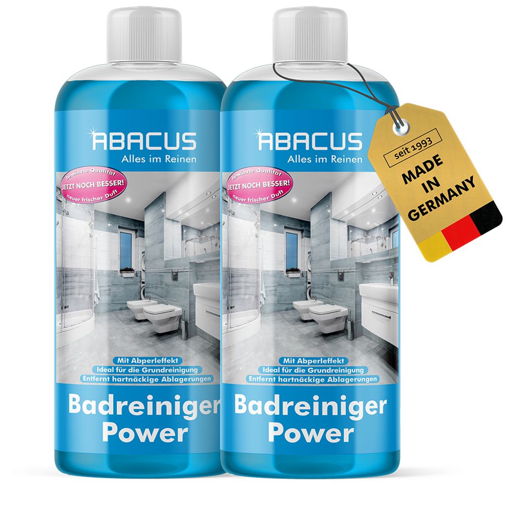 ABACUS Badreiniger Konzentrat, Sanitärreiniger, Reiniger Bad, Reinigungsmittel Dusche, Reiniger-Konzentrat Badezimmer 2 x 500ml Badreiniger Power