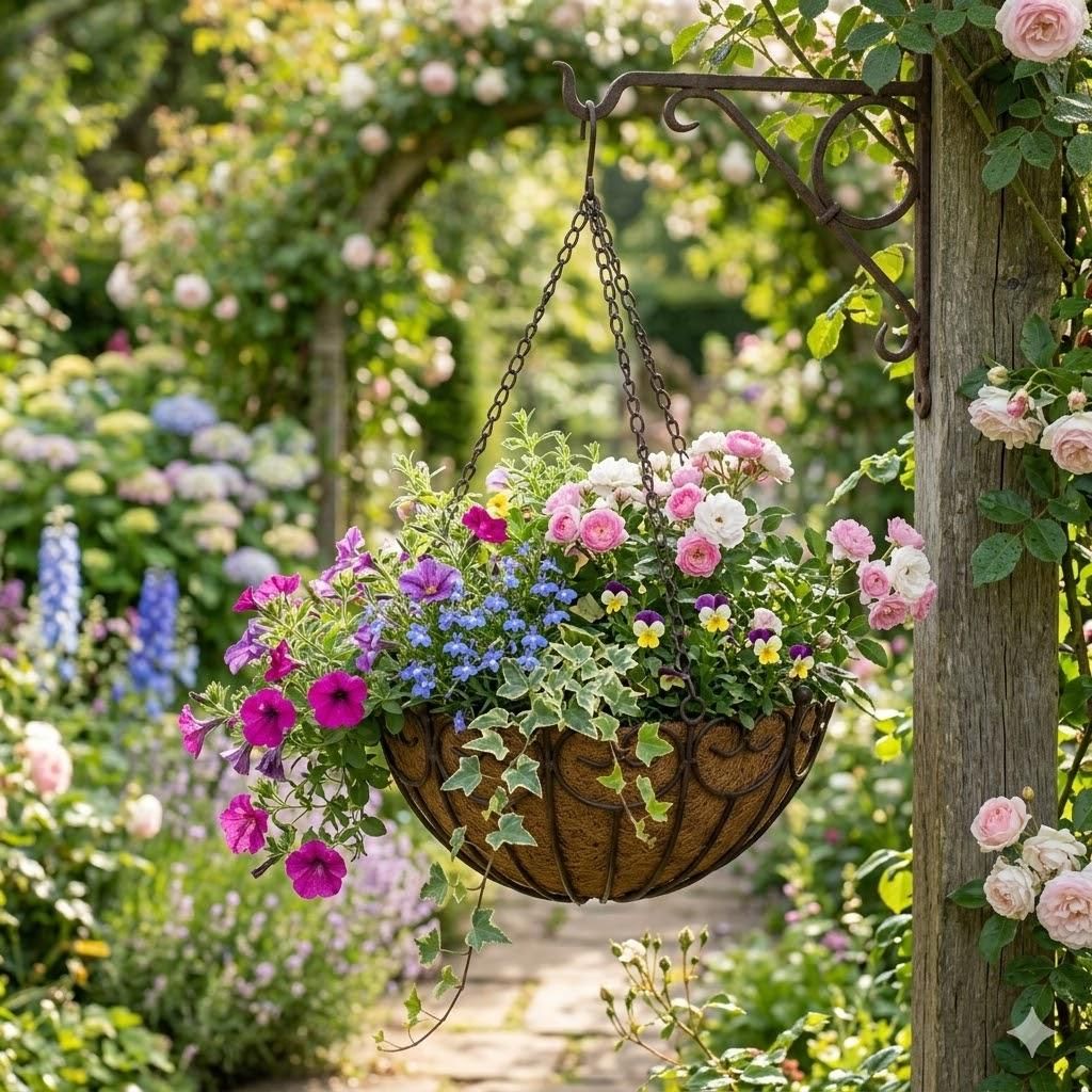 Eleganter Metall-Hängekorb-Blumenampel – Stilvolle Produktbild 
