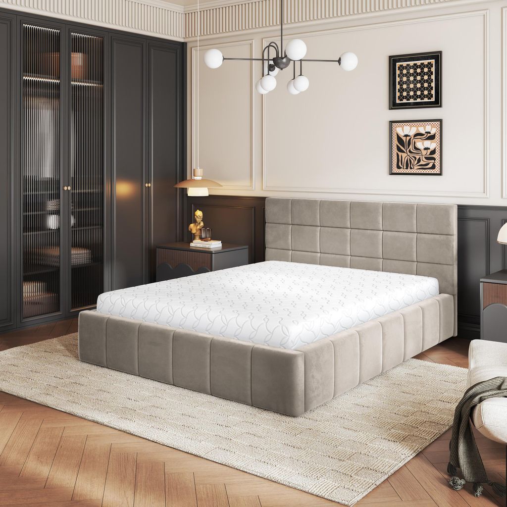 Masseno Polsterbett VERTO 160x200 cm, Polsterbett mit Bettkästen -Beige, PAROS 02