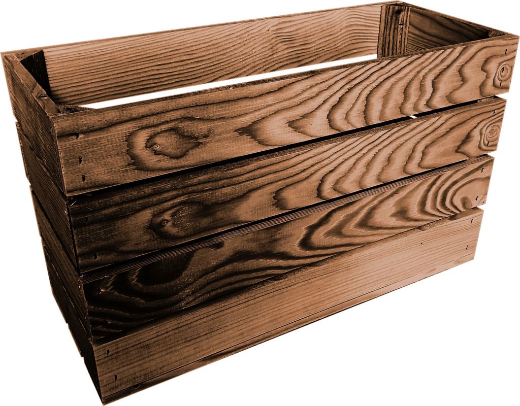 A wooden crate is shown against a white background.