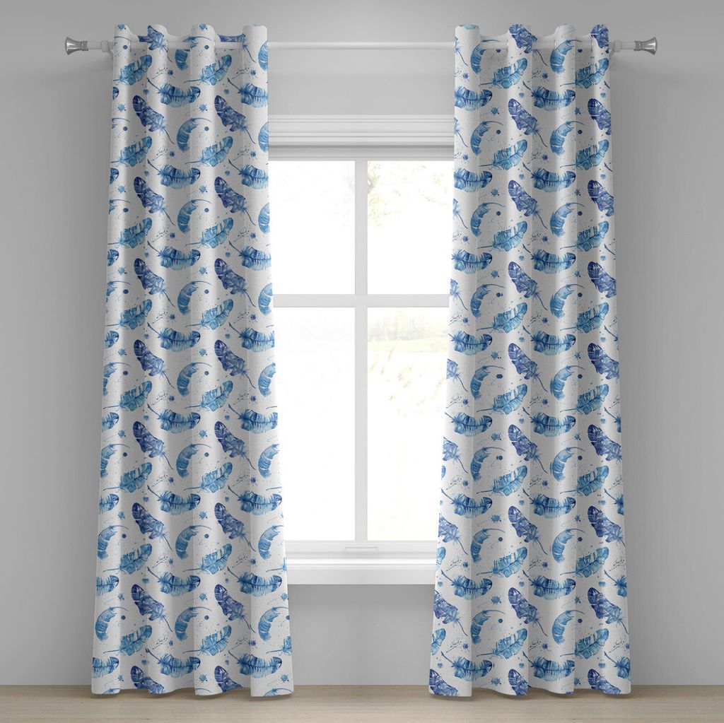 ABAKUHAUS Feder Ösenvorhang, Aquarell-Federkiel-Design mit Spritzer und Flecken Pinselstriche Wirkung, Dekorative 2-Panel-Fenstervorhänge, 280 cm...