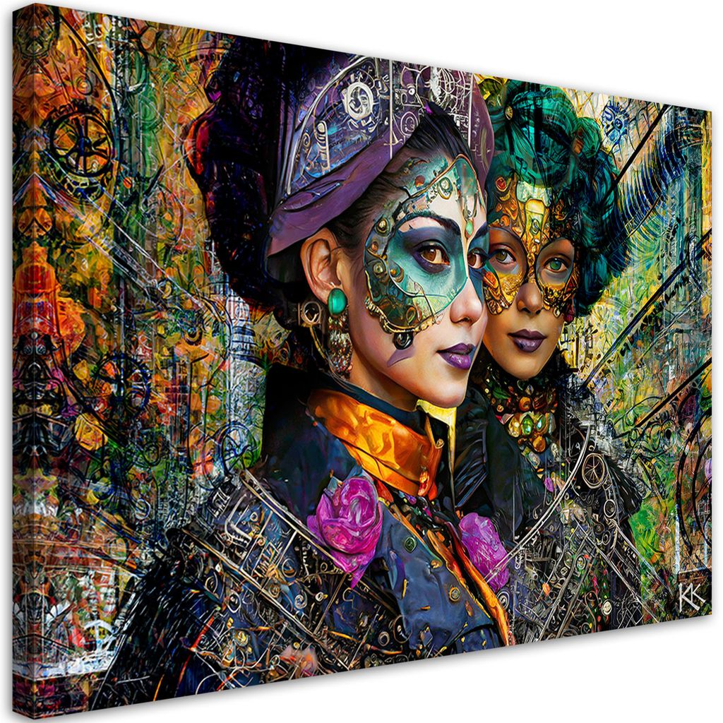 Leinwandbild Frau Karneval Abstraktion 60x40 Feeby Bunt bild für die wand bereit zum aufhängen