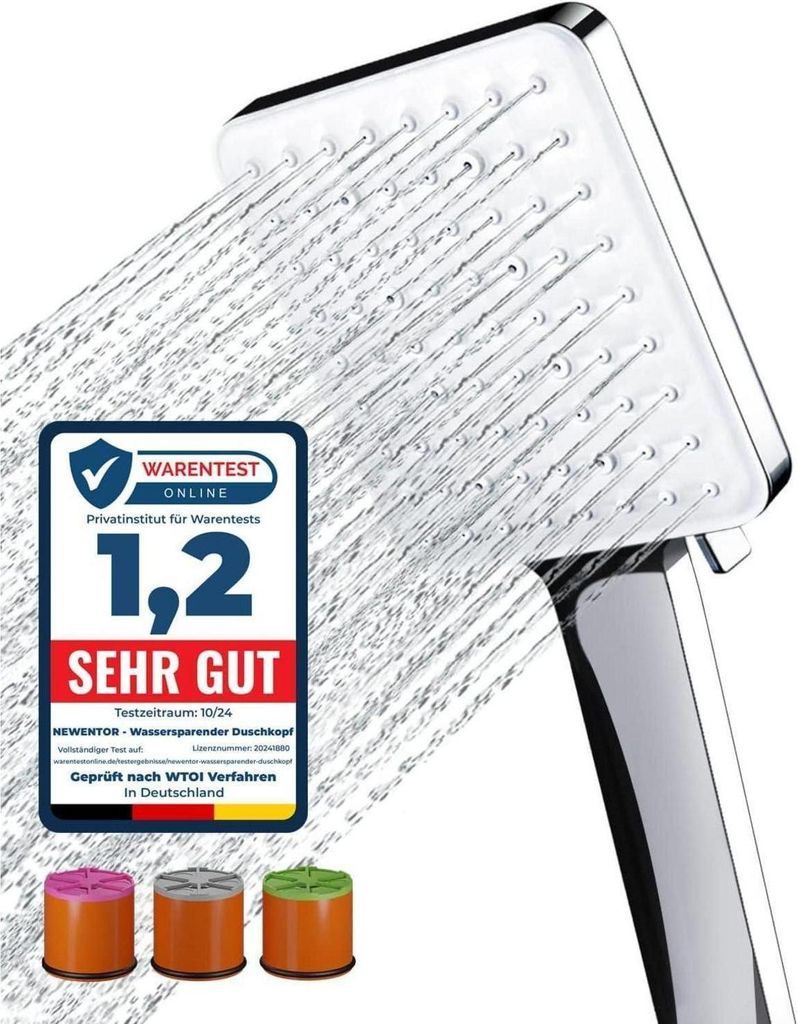 Newentor Duschkopf Regendusche XXL mit 6 Strahlarten Silber Produktbild 