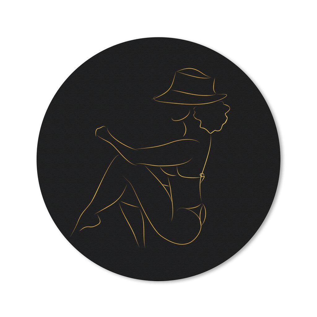 MuchoWow Mauspad Mousepad Frau - Hut - Schwarz und Gold - Strichzeichnung 30x30 cm - Mousepads - Maus Mat - Pad - Mausunterlage - Tischunterlage ...