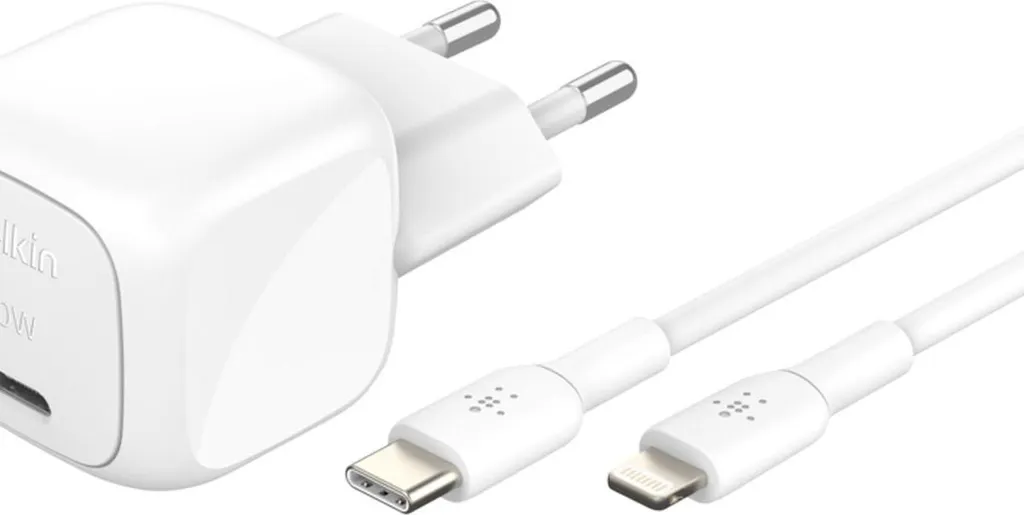 Chargeur USB-C 30W Belkin PD et PPS avec câble Lightning 1m blanc - 22