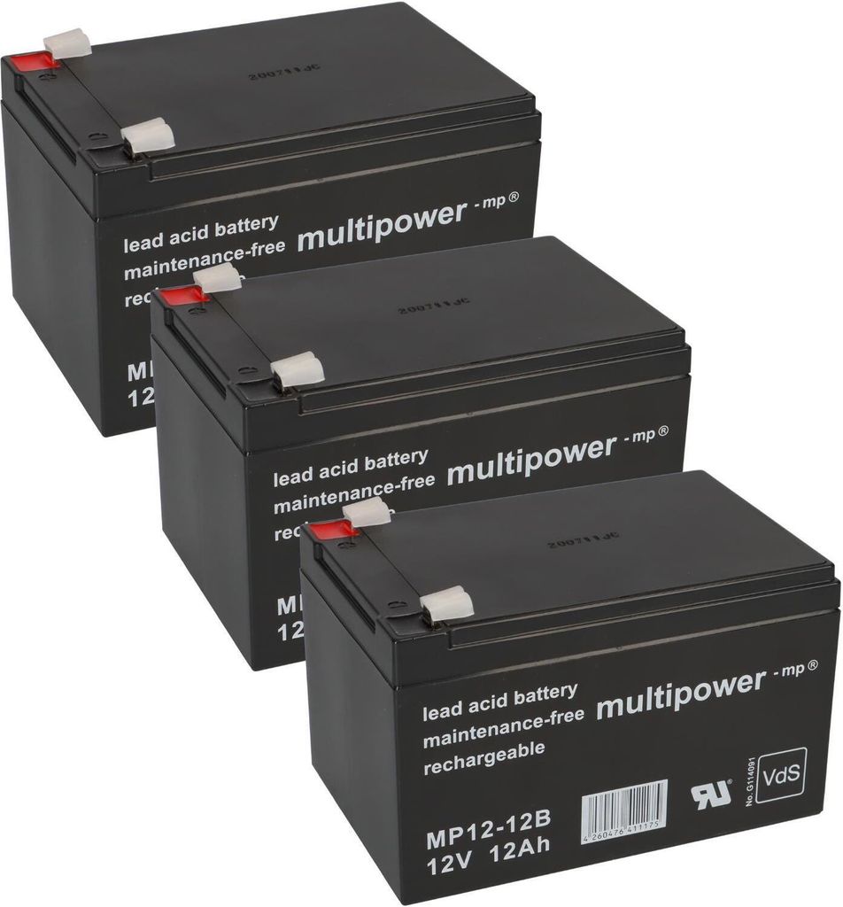 3x 12V 12Ah BLEI AKKU BATTERIE für ELEKTROFAHRRAD Produktbild 