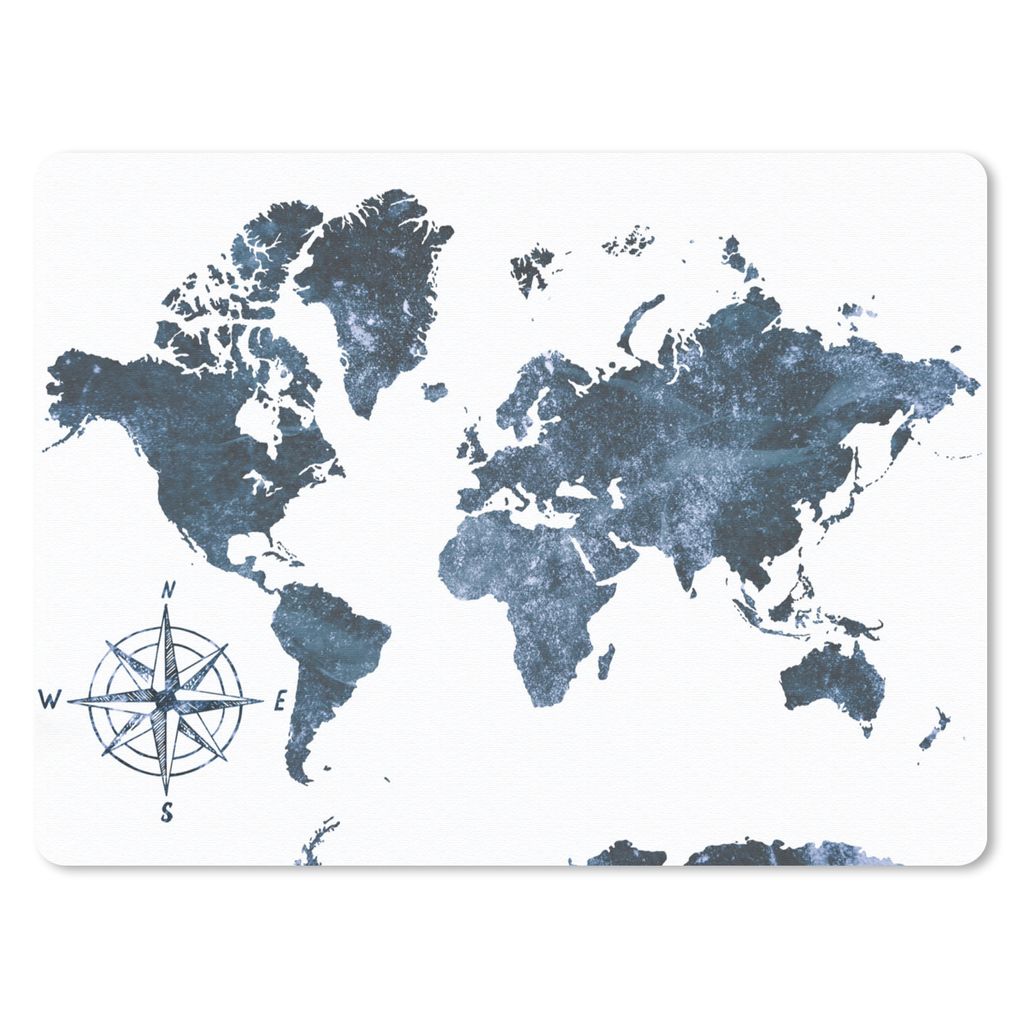 MuchoWow Mauspad Mousepad Weltkarte - Blau - Weiß 23x19 cm - Mousepads - Maus Mat - Pad - Mausunterlage - Schreibtischunterlage - Mauspad
