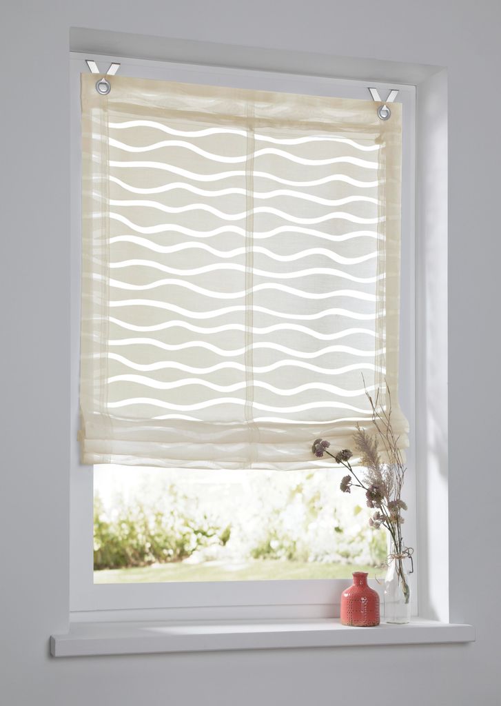 Raffrollo Enya natur mit Ösen Raffgardine Ausbrenner Welle halbtransparent B 100 x H 140 cm