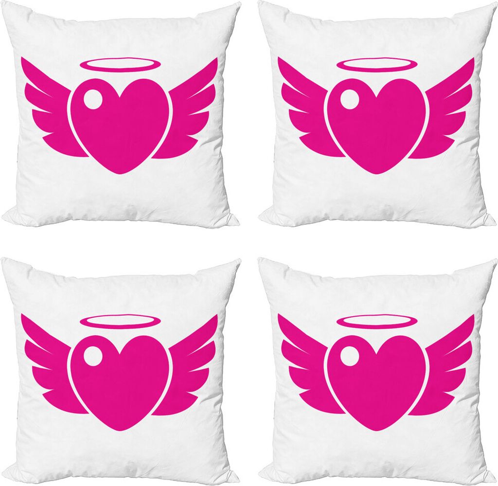 ABAKUHAUS Heiligenschein Kissenbezug Set (4 Stück), Herz mit Flügeln Eros Romantic, Moderner Doppelseitiger Digitaldruck, 50 cm x 50 cm, Pink und...