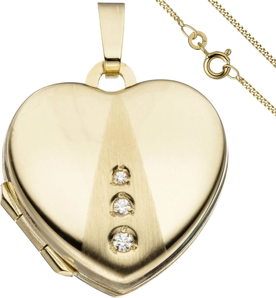 Schmuck-Set, Medaillon Herz für 2 Fotos 1,3mm Panzerkette 333 Gold Gelbgold 45cm