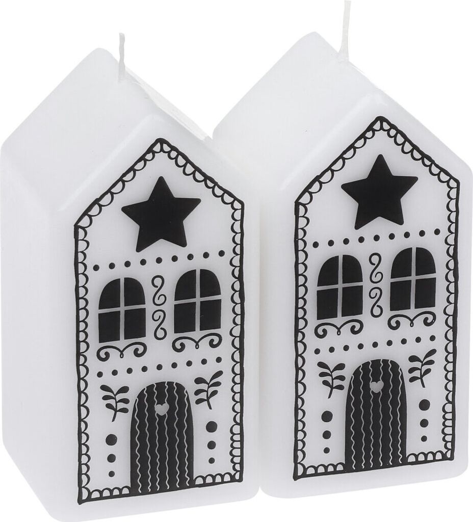 Weihnachtskerzen Häuschen "Lebkuchenhaus", 2er-Pack Weiß 100/50/50
