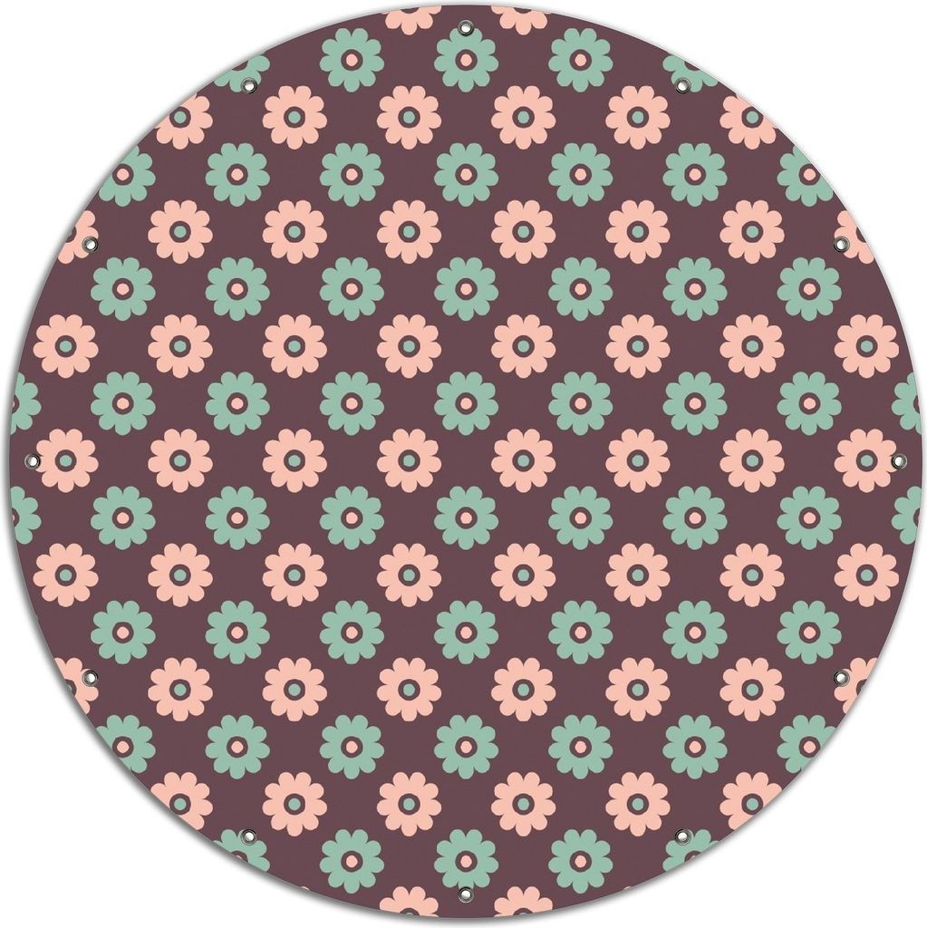 Wallario rundes Outdoor-Poster für Garten oder Balkon, Motiv Muster mit grünen und rosa-farbenen Blüten, 120 cm Durchmesser