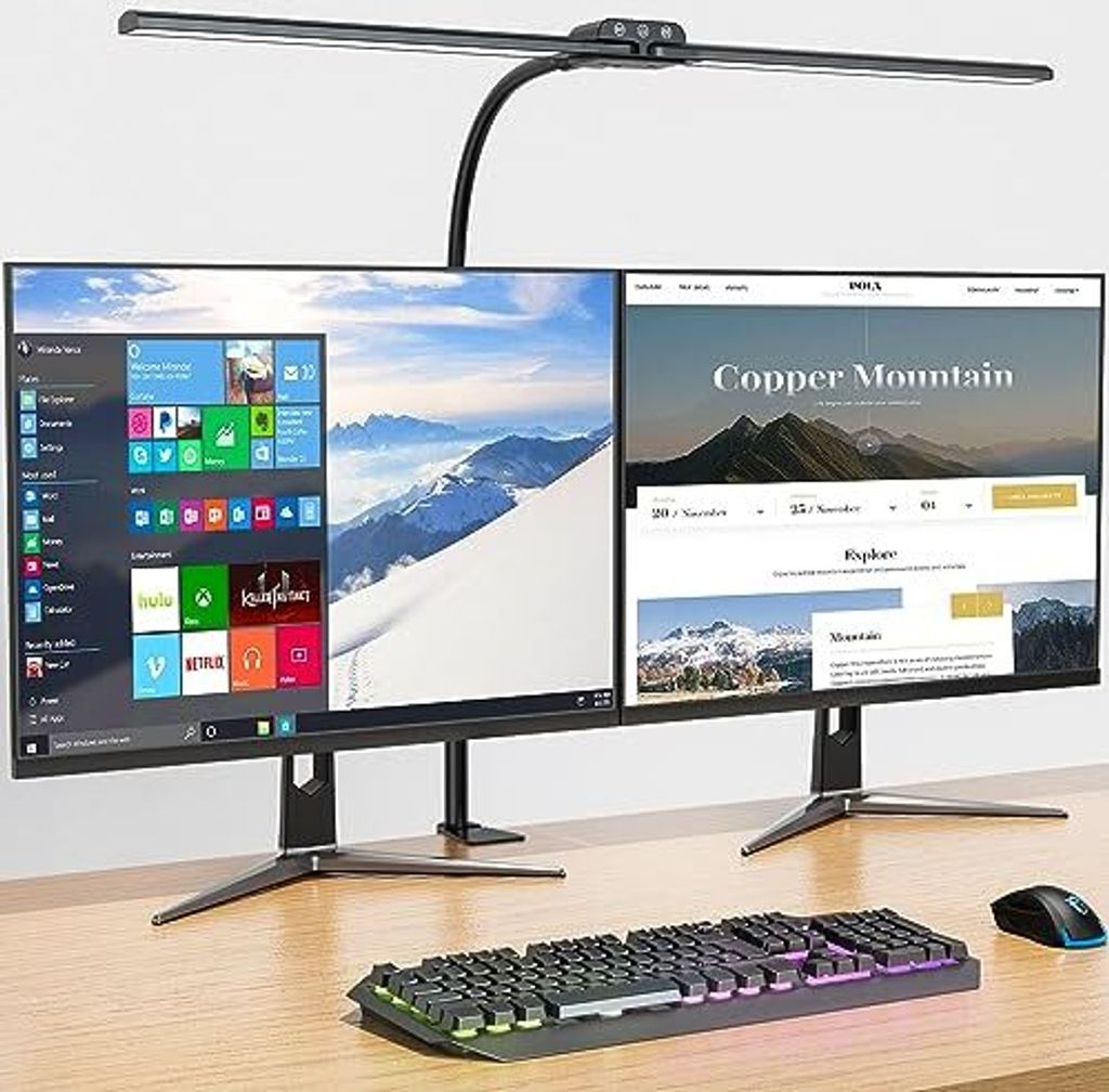 Kablerika Double Head Desk Lampe LED Dimmbare, hell klemmbare Heimbüro, Augenschutz Schwierigkeit 4 Farbmodi & Helligkeit, moderner Bürotisch