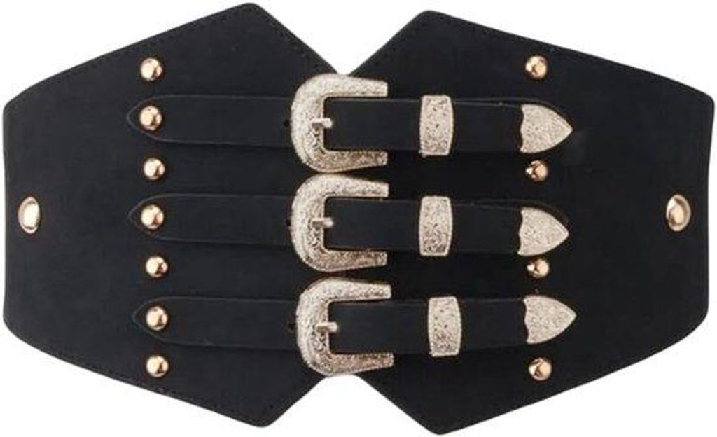 Retro-stijl trekkoord voor dames, zwart, goud, elastisch, rokken, blouses.