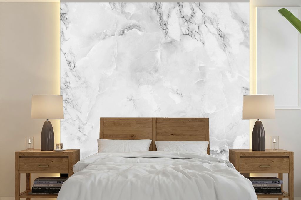 MuchoWow Fototapete für Wohnzimmer oder Schlafzimmer Wandtapete Vinyl Motivtapete Marmor - Füllung - Weiß - 280x280 cm - Hintergrundbild